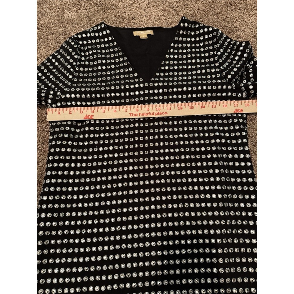 Michael Kors Collection 100% Silk Black Silver Polka Dot Mini Dress Size 6 - Picture 11 of 12
